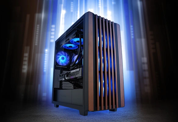WQHD gaming PC: Maurice Weber Weberknecht with GeForce RTX 5060 Ti and AMD Ryzen 5 7500F in stylish wood/glass design!