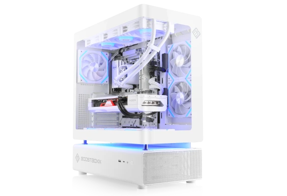 Rich gaming power in a white design - made for 4K: high-end PC with Ryzen 7 9800X3D, Radeon RX 9070XT and 32 GB RAM.