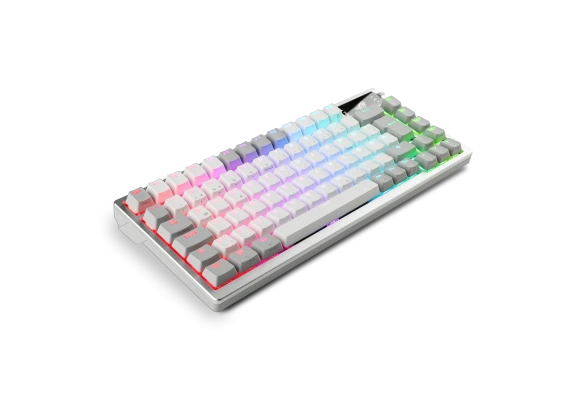 Clavier de jeu ASUS ROG blanc styl&eacute; avec &eacute;cran OLED et touches rempla&ccedil;ables &agrave; chaud.