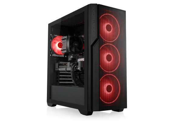PC de jeu WQHD avec processeur AMD Ryzen 5 5600, carte graphique Radeon RX 9060 XT, 16 Go de RAM et 1 To de SSD. Beaucoup de puissance pour les jeux actuels.