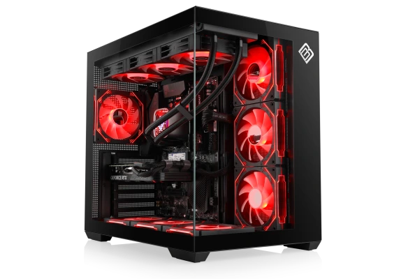 BoostBoxx 1235 avec Ryzen 7 9850X3D &amp; RTX 5080 &ndash; PC gaming 4K avec 32 Go de DDR5 dans un &eacute;l&eacute;gant bo&icirc;tier Vitrum Advanced.