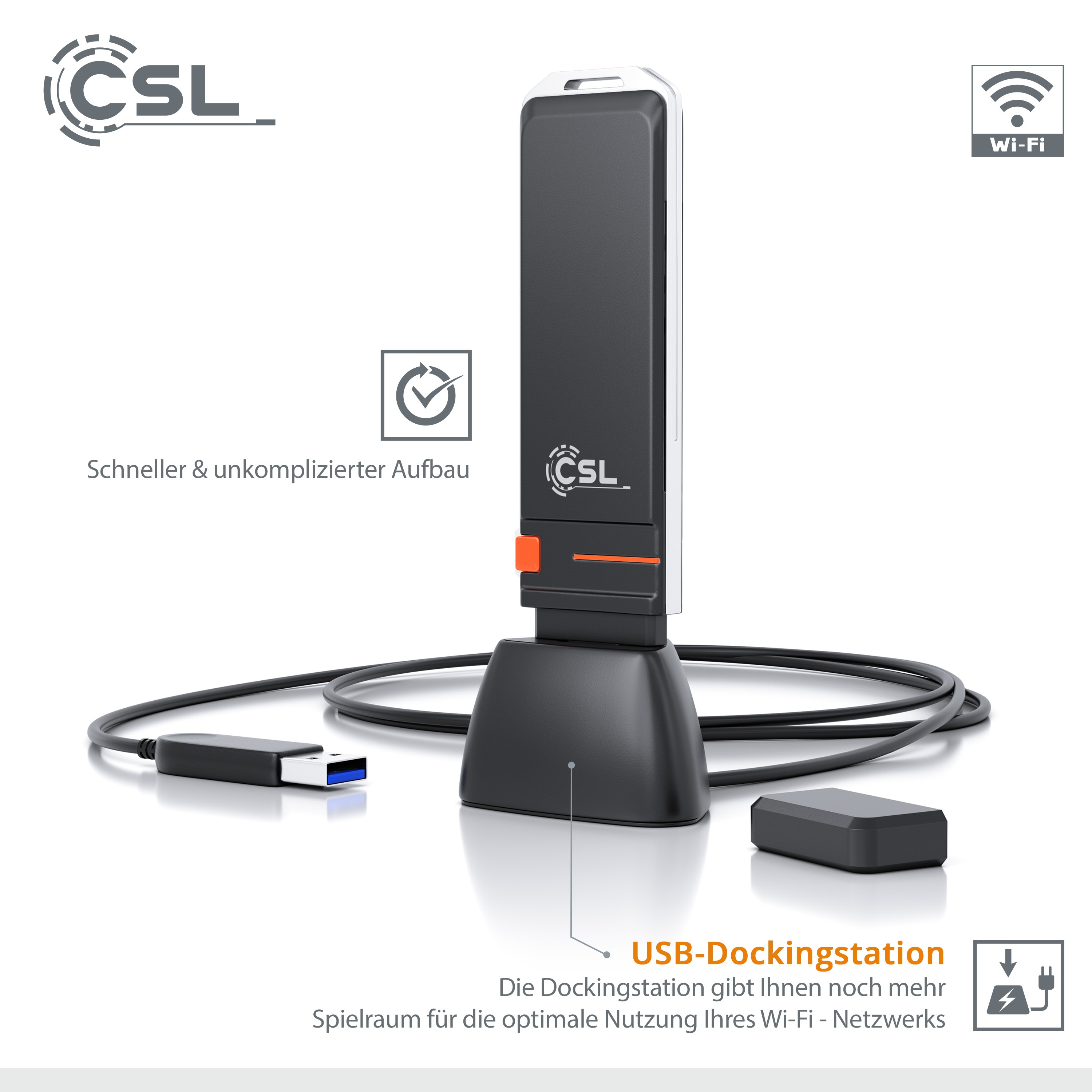WLAN USB-Stick 867 MBit/s (400 MBit/s @ 2,4 GHz) - CSL AC1300 + USB