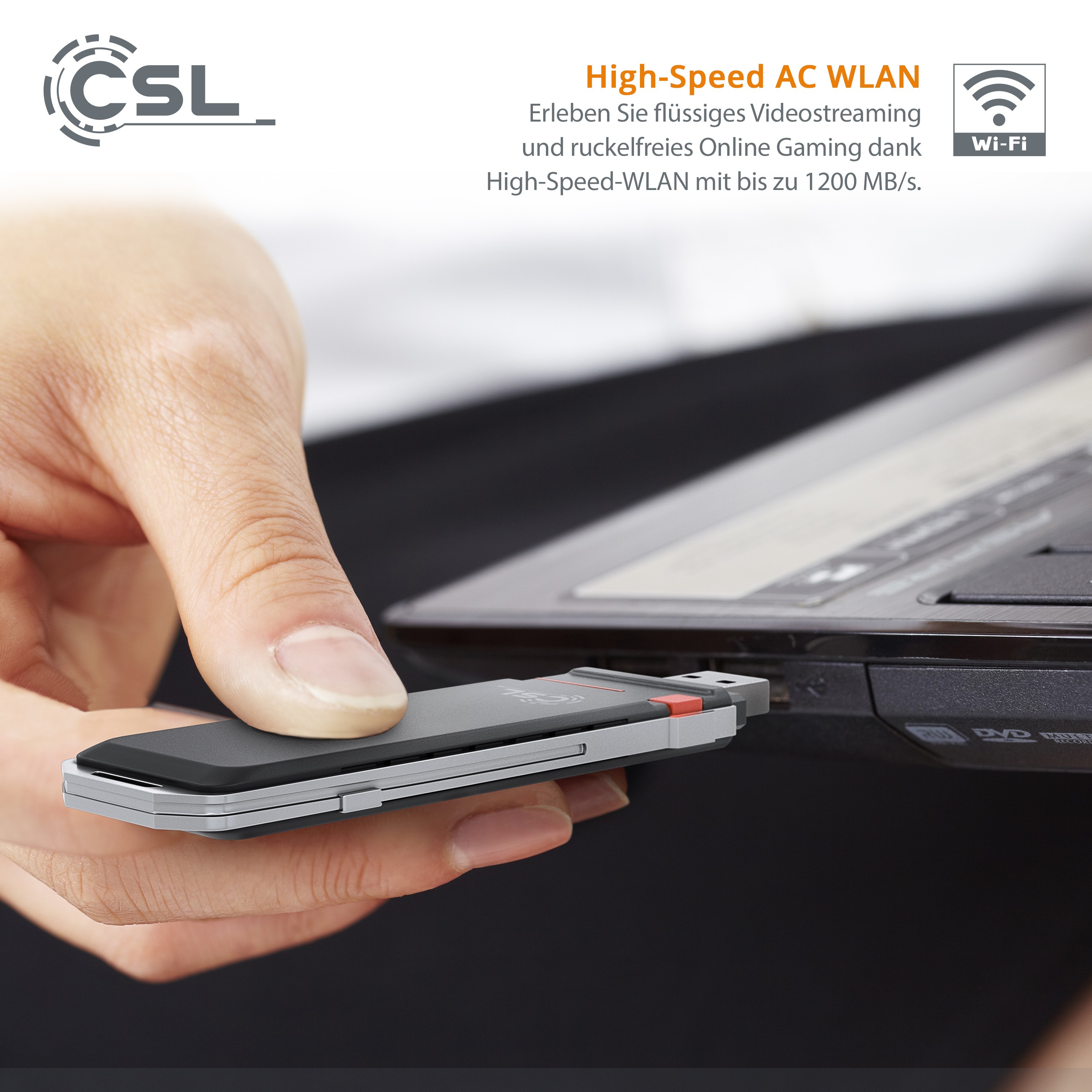 WLAN USB-Stick 867 MBit/s (400 MBit/s @ 2,4 GHz) - CSL AC1300 + USB