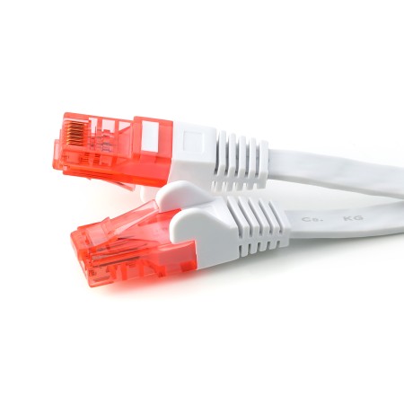 15m Flachband Patchkabel Cat6, weiß/rot