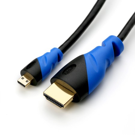 microHDMI auf HDMI 2.0 Kabel, 1,5 m, schwarz/blau