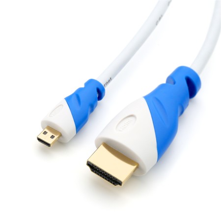 microHDMI auf HDMI 2.0 Kabel, 1,5 m, weiß/blau