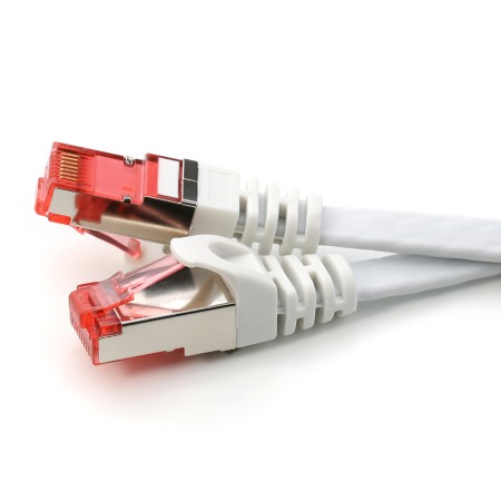 10m Flachband Patchkabel Cat7, weiß/rot