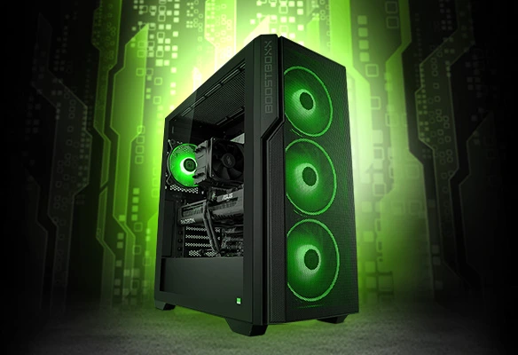 Der BoostBoxx Pietsmiet Show Off ist ideal f&uuml;r Full HD-Gaming. Mit der AMD Ryzen 5 8400F CPU, 32 GB DDR5-RAM, AMD Radeon RX 9060XT und 1000 GB M.2 SSD liefert sie satte Power!