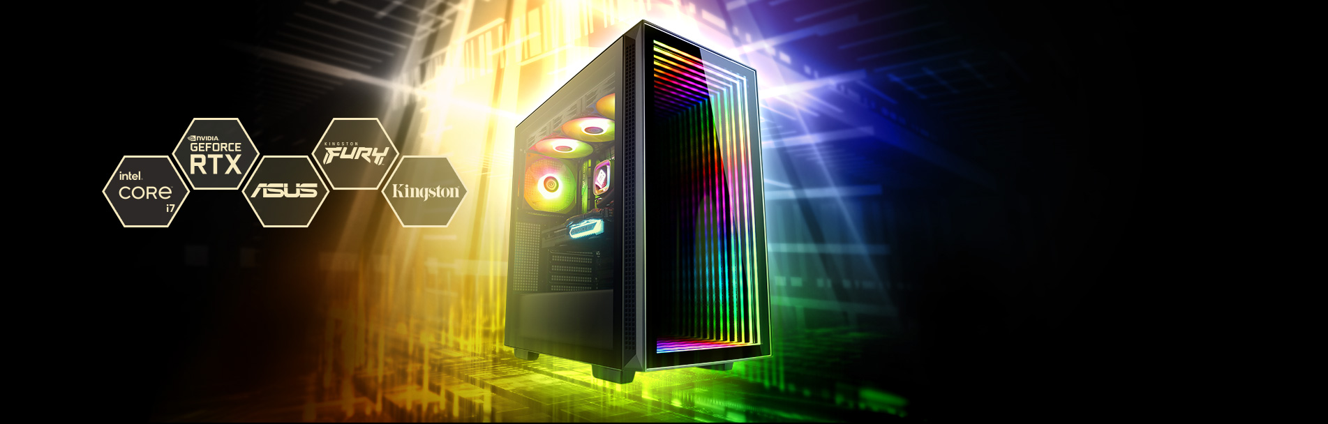 Hochklassige Intel Core i7 Prozessorleistung und neueste RTX-Grafiktechnik machen diesen WQHD Gaming-PC zu einer zukunftssicheren Investition.